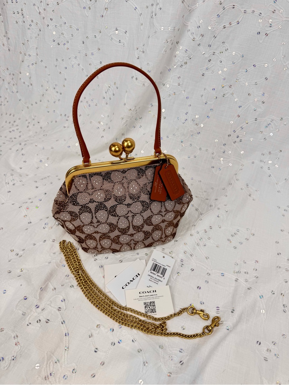 Coach Crystal Signature Brown Jacquard Kisslock 16 Bag - *NEW* - Picture 4 of 9